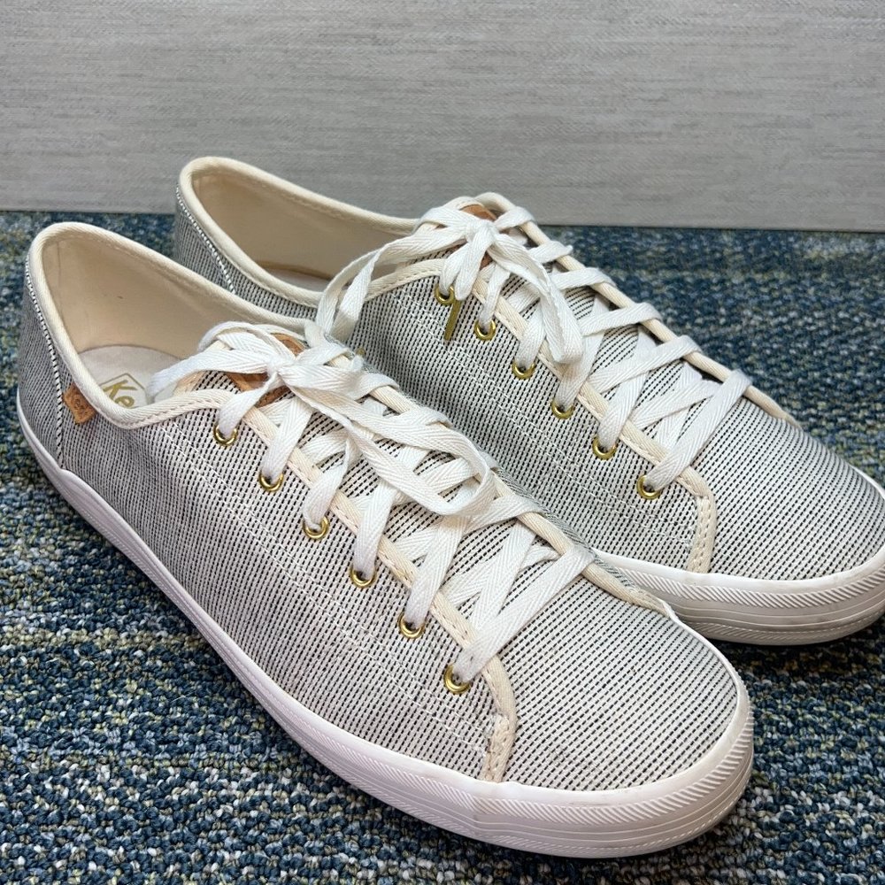 Keds Womens WF59175 Black White Striped Lace Up Casual Sneaker Shoes Size 11
